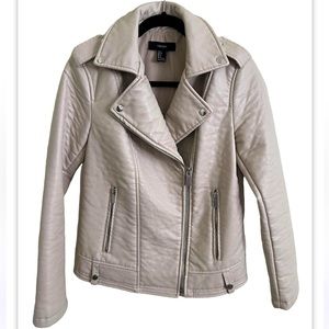 Forever 21 Cream Faux Leather Jacket Sz S